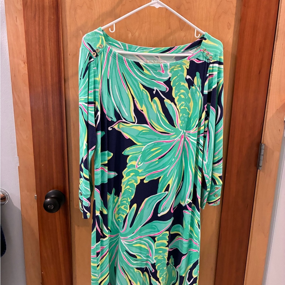 Lilly Pulitzer Tropical Leaf Long Sleeve Dress - Green and Navy